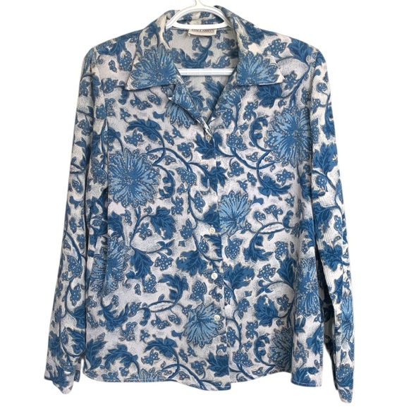 D’Allaird’s Vintage Office Blouse, Lightweight, Opaque, Long Sleeve, Blues - Picture 1 of 10